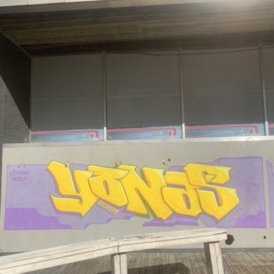 Violet and Yellow Stylewriting by YONAS. This Graffiti is located in Yehud, Israel and was created in 2022.