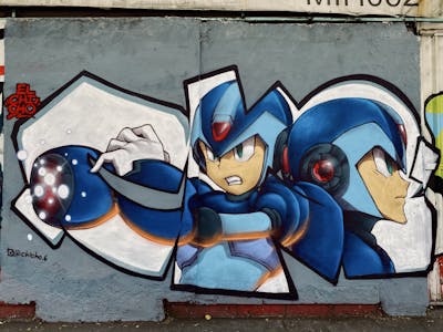 White and Colorful and Blue Stylewriting by El CHICHO. This Graffiti is located in CDMX, Mexico and was created in 2023. This Graffiti can be described as Stylewriting and Characters.