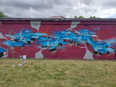 Red and Light Blue Stylewriting by Fakie. This Graffiti is located in Germany and was created in 2022. This Graffiti can be described as Stylewriting and Wall of Fame.