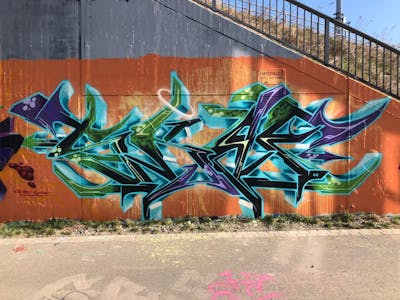 Colorful Stylewriting by Skaf, ATC and ONB. This Graffiti is located in Leipzig, Germany and was created in 2022. This Graffiti can be described as Stylewriting and Wall of Fame.