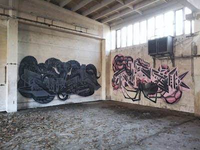 Grey and Black and Coralle Stylewriting by rizok, R120K, bros and turbo. This Graffiti is located in Leipzig, Germany and was created in 2021. This Graffiti can be described as Stylewriting, Characters and Abandoned.