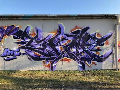 Violet and Black Stylewriting by Skaf, ATC and ONB. This Graffiti is located in Dessau, Germany and was created in 2022. This Graffiti can be described as Stylewriting and Wall of Fame.