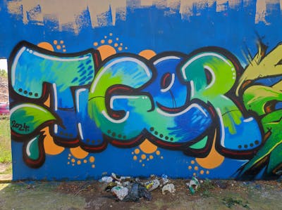 Light Blue and Colorful Stylewriting by Tiger. This Graffiti is located in Rijeka, Croatia and was created in 2024.
