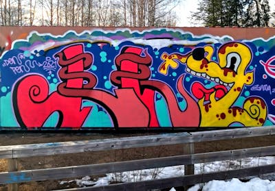 Colorful Stylewriting by Den Pen. This Graffiti is located in Finland and was created in 2021. This Graffiti can be described as Stylewriting and Characters.