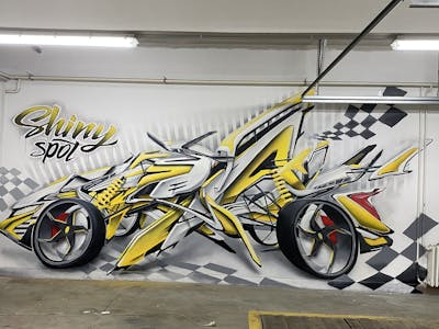 Yellow and Grey Characters by Real143. This Graffiti is located in Karlovy Vary, Czech Republic and was created in 2021. This Graffiti can be described as Characters, Stylewriting and Commission.