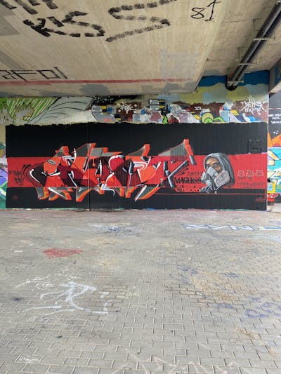 Red and Black Stylewriting by Chaote.imagers. This Graffiti is located in Leipzig, Germany and was created in 2022. This Graffiti can be described as Stylewriting, Characters and Wall of Fame.