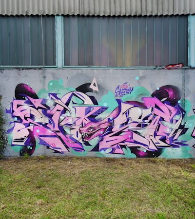 Coralle and Violet Stylewriting by Crazy Mister Sketch. This Graffiti is located in Wels, Austria and was created in 2021. This Graffiti can be described as Stylewriting and Characters.