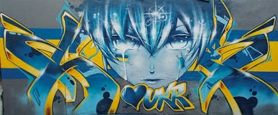 Yellow and Light Blue and Grey Stylewriting by ocen one. This Graffiti is located in Béziers, French Southern Territories and was created in 2022. This Graffiti can be described as Stylewriting and Characters.