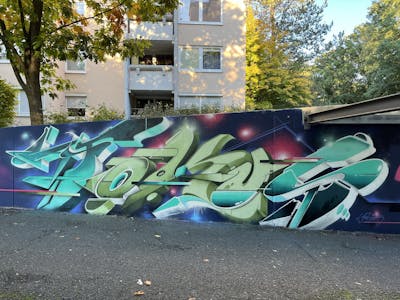 Cyan and Light Green Stylewriting by FOKUS.81. This Graffiti is located in Nürnberg, Germany and was created in 2022. This Graffiti can be described as Stylewriting and Wall of Fame.