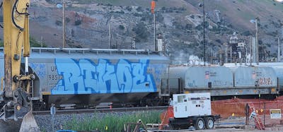 Light Blue Stylewriting by Rikoe. This Graffiti is located in United States and was created in 2022. This Graffiti can be described as Stylewriting, Trains, Freights and Wholecars.