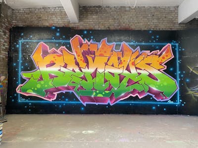 Colorful Stylewriting by @sanz016. This Graffiti is located in Eskilstuna, Sweden and was created in 2021. This Graffiti can be described as Stylewriting and Wall of Fame.
