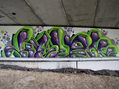 Violet and Light Green 3D by Kezam. This Graffiti is located in Auckland, New Zealand and was created in 2022. This Graffiti can be described as 3D, Stylewriting and Abandoned.