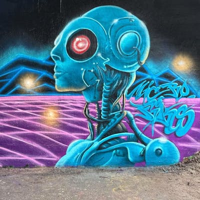 Violet and Cyan Characters by Fiks and MicRoFiks. This Graffiti is located in Rheine, Germany and was created in 2023.