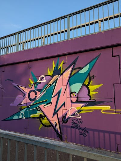 Coralle and Cyan and Yellow Stylewriting by Cami_ffc. This Graffiti is located in Raunheim, Germany and was created in 2023.