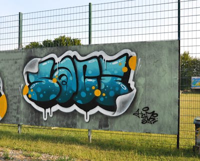 Cyan Stylewriting by HAMPI and SACI. This Graffiti is located in MÜNSTER, Germany and was created in 2023. This Graffiti can be described as Stylewriting, Wall of Fame and Throw Up.