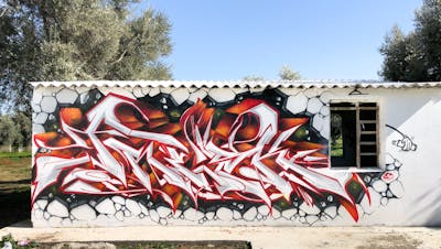White and Red and Colorful Stylewriting by Fresk. This Graffiti is located in Tire, Turkey and was created in 2023.