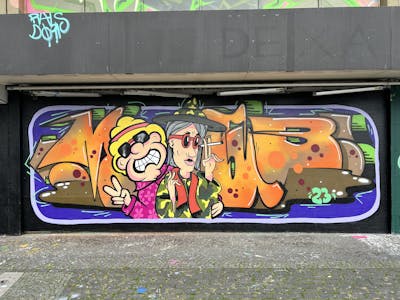 Colorful and Orange Stylewriting by Radikalinski and Run. This Graffiti is located in mönchengladbach, Germany and was created in 2023. This Graffiti can be described as Stylewriting and Characters.