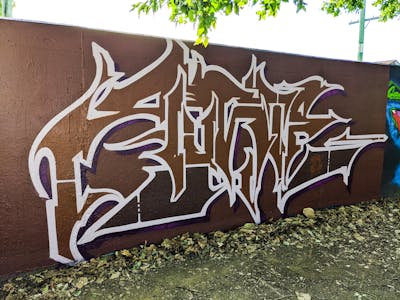 Brown and White Stylewriting by Cc_pinturas. This Graffiti is located in Murwillumbah, Australia and was created in 2021. This Graffiti can be described as Stylewriting and Wall of Fame.