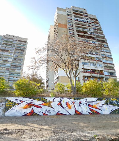 Chrome and Red and Violet Stylewriting by Riots. This Graffiti is located in Sofia, Bulgaria and was created in 2022. This Graffiti can be described as Stylewriting, Atmosphere and Street Bombing.