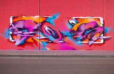Red and Colorful Stylewriting by Does. This Graffiti is located in Germany and was created in 2020. This Graffiti can be described as Stylewriting, 3D, Futuristic and Special.
