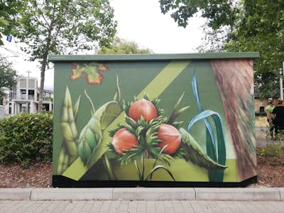 Green and Brown and Light Green Characters by Chr15 and Aser. This Graffiti is located in Leipzig, Germany and was created in 2023. This Graffiti can be described as Characters and Commission.