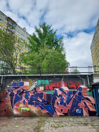 Coralle and Blue and Colorful Stylewriting by Fems173. This Graffiti is located in lublin, Poland and was created in 2023. This Graffiti can be described as Stylewriting, Characters and Wall of Fame.