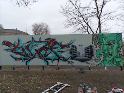 Colorful Stylewriting by Skaf and fatman44. This Graffiti is located in Dresden, Germany and was created in 2022. This Graffiti can be described as Stylewriting, Characters and Wall of Fame.