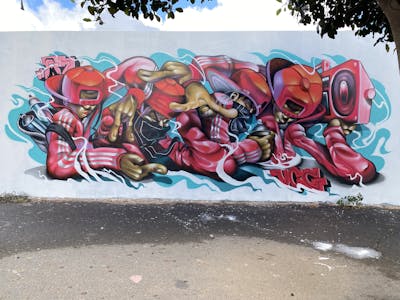 Red and Coralle and Cyan Stylewriting by Ceser87 and ceser. This Graffiti is located in Gran Canaria, Spain and was created in 2022. This Graffiti can be described as Stylewriting, Characters, 3D and Abandoned.