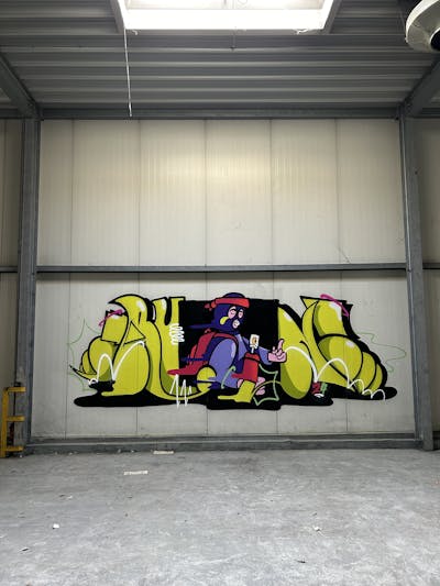 Yellow and Colorful Stylewriting by Run and Radikalinski. This Graffiti is located in Eindhoven, Netherlands and was created in 2024. This Graffiti can be described as Stylewriting, Characters and Abandoned.