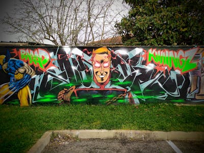 Colorful Stylewriting by CDB, MCT, BK and Noack. This Graffiti is located in Montauban, France and was created in 2021. This Graffiti can be described as Stylewriting, Wall of Fame and Characters.