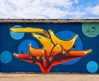 Orange and Red Stylewriting by Modi. This Graffiti is located in Gera, Germany and was created in 2022. This Graffiti can be described as Stylewriting and Wall of Fame.