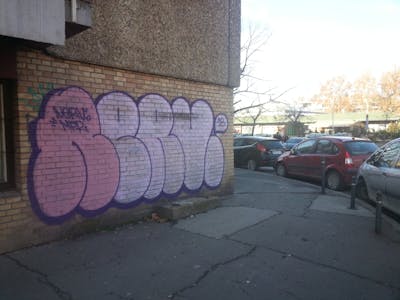 Coralle and Violet Stylewriting by Nerv. This Graffiti is located in Novi Sad, Serbia and was created in 2018. This Graffiti can be described as Stylewriting, Throw Up and Street Bombing.