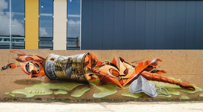 Orange and Colorful Stylewriting by Syck, ABS, KKP and Los Capitanos. This Graffiti is located in Bielefeld, Germany and was created in 2018. This Graffiti can be described as Stylewriting and Characters.