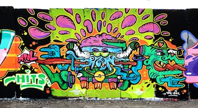 Colorful Characters by OST and Hülpman. This Graffiti is located in Berlin, Germany and was created in 2018. This Graffiti can be described as Characters, Streetart and Wall of Fame.