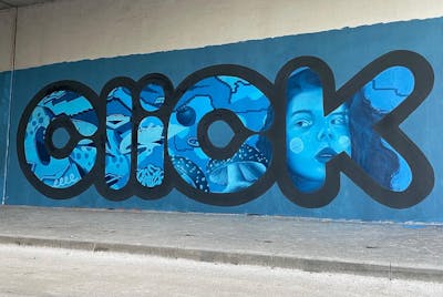 Light Blue and Blue Stylewriting by cruze and Click. This Graffiti is located in Warsaw, Poland and was created in 2022. This Graffiti can be described as Stylewriting, Characters and Wall of Fame.