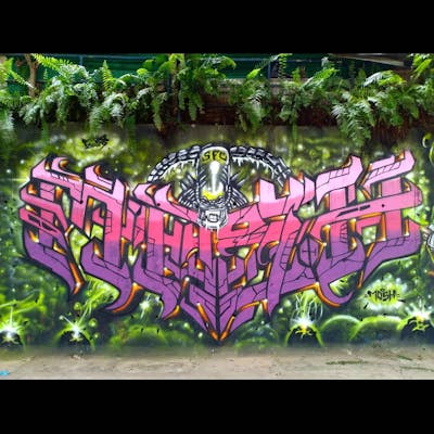 Colorful and Coralle Stylewriting by MOSH. This Graffiti is located in Kuala Lumpur, Malaysia and was created in 2020. This Graffiti can be described as Stylewriting and Characters.