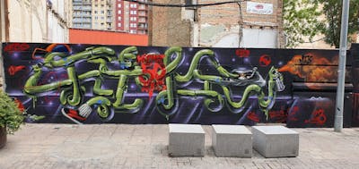 Light Green and Colorful and Violet Stylewriting by fil, gd, urbs and mtr. This Graffiti is located in Lleida, Spain and was created in 2023. This Graffiti can be described as Stylewriting and 3D.