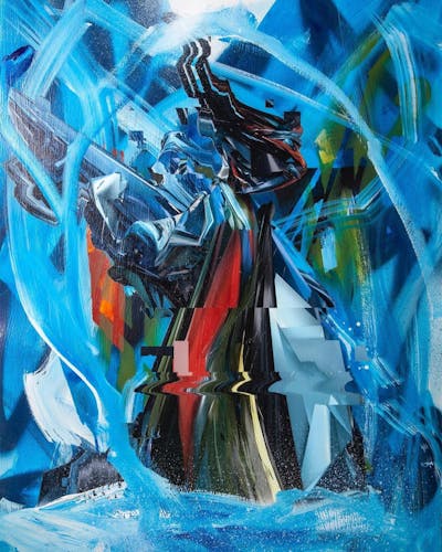 Colorful and Light Blue Canvas by Askew. This Graffiti is located in New Zealand and was created in 2021. This Graffiti can be described as Canvas.
