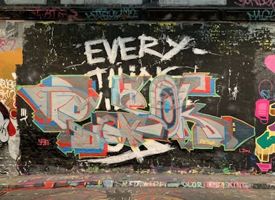 Colorful and Grey Stylewriting by PESOK. This Graffiti is located in London, United Kingdom and was created in 2022. This Graffiti can be described as Stylewriting and Wall of Fame.