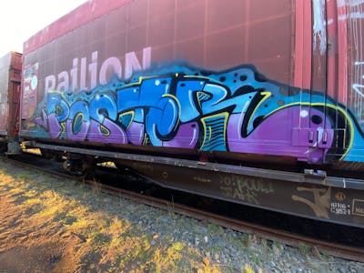 Light Blue Stylewriting by Poster. This Graffiti is located in Germany and was created in 2022. This Graffiti can be described as Stylewriting, Trains and Freights.