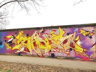Yellow and Red and Colorful Stylewriting by Rebus. This Graffiti is located in OSIJEK, Croatia and was created in 2024.