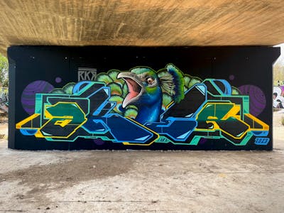 Colorful Stylewriting by Aker and X.Valiente. This Graffiti is located in Barcelona, Spain and was created in 2023. This Graffiti can be described as Stylewriting, Characters and Wall of Fame.