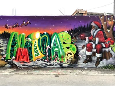 Colorful Stylewriting by Rune, Minas, Pinokibo and Begok. This Graffiti is located in Yogyakarta, Indonesia and was created in 2019. This Graffiti can be described as Stylewriting, Characters, Murals and Special.