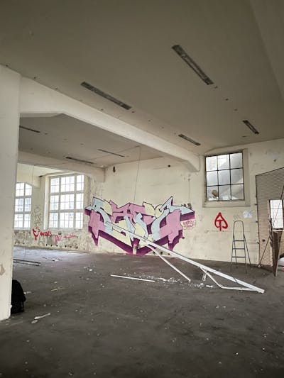 Violet and Coralle and Light Blue Stylewriting by Safi. This Graffiti is located in Germany and was created in 2023. This Graffiti can be described as Stylewriting and Abandoned.