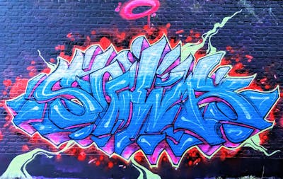 Light Blue and Colorful Stylewriting by SQWR. This Graffiti is located in United Kingdom and was created in 2023.