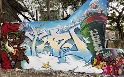 Colorful Stylewriting by Mons and Jude. This Graffiti is located in Bangkok, Thailand and was created in 2022. This Graffiti can be described as Stylewriting and Characters.