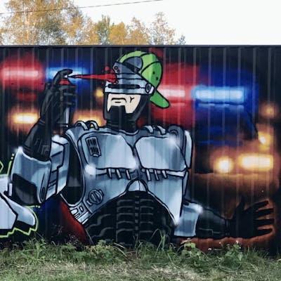 Grey and Colorful Characters by Kamar. This Graffiti is located in Moscow, Russian Federation and was created in 2023.