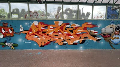 Cyan and Orange Stylewriting by Picks, Spast and Diro. This Graffiti is located in Gräfenhainichen, Germany and was created in 2023. This Graffiti can be described as Stylewriting, Characters and Abandoned.