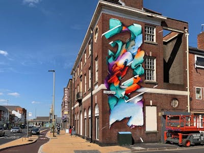 Colorful Stylewriting by Does. This Graffiti is located in United Kingdom and was created in 2021. This Graffiti can be described as Stylewriting, 3D, Futuristic and Special.