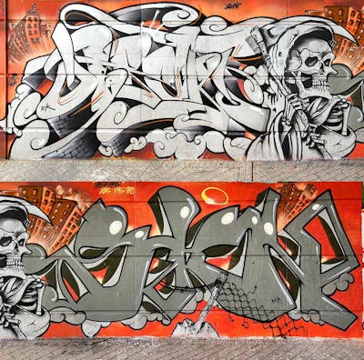 Red and Chrome Stylewriting by Posy and NKS. This Graffiti is located in madrid, Spain and was created in 2022. This Graffiti can be described as Stylewriting and Characters.
